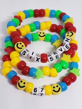 Handmade red Green Blue Yellow Smiley Face Six Seven Stackable Kandi Bracelets